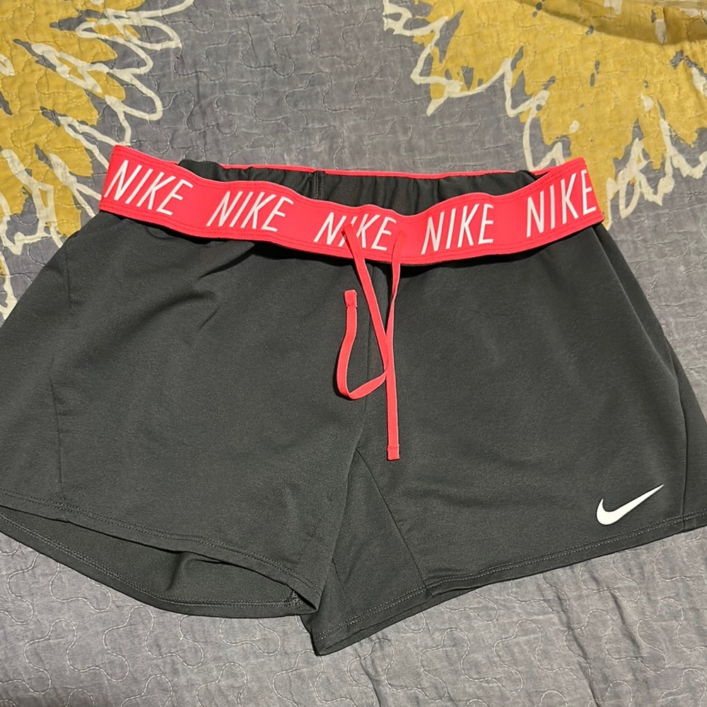 Nike Grey and Neon Pink Athletic Shorts with Adjustable Fit